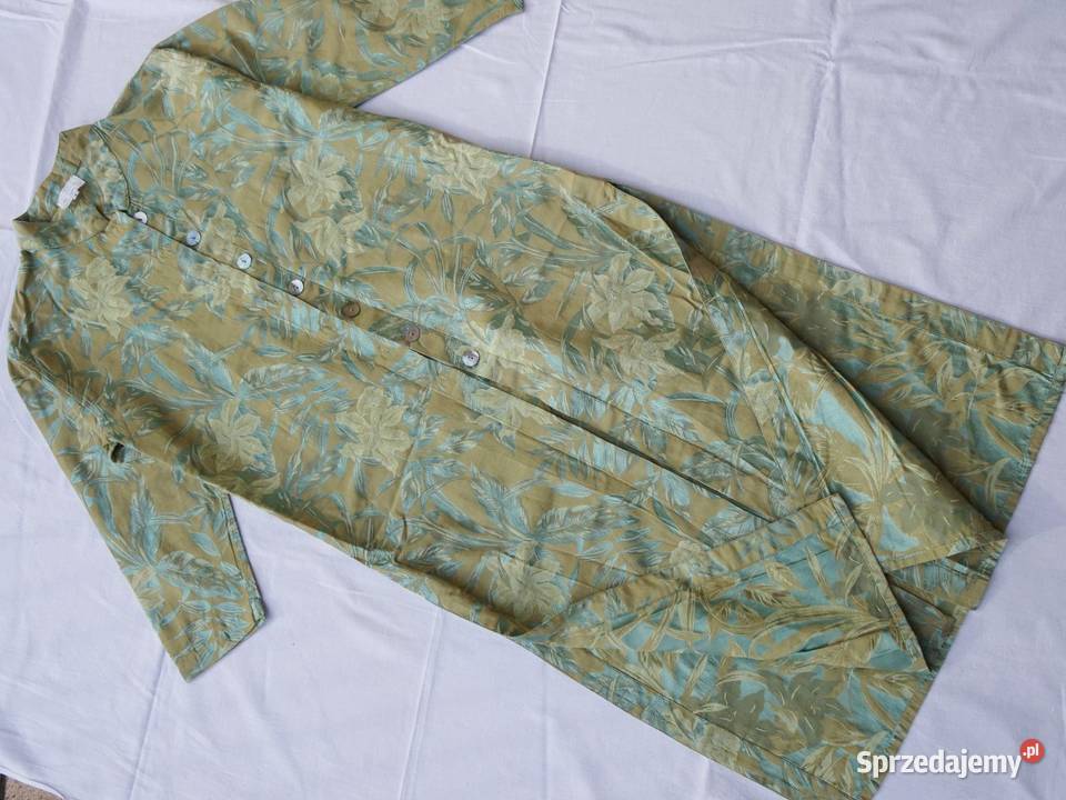 Żakardowa Sukienka Zapinana Liście Kwiaty 36 Nowy Sącz