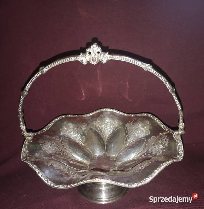 Patera platerowa w grawerowane kwiaty pomorskie Gdańsk