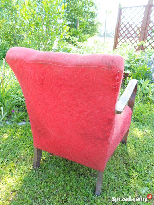 Stary Fotel Drewniany Zabytek na Sprężynach Meble Wrocław