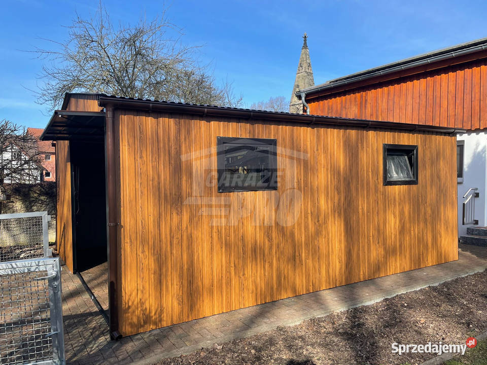 Garaż blaszany 55x6 2x Brama drzwi 2x okno rynny Nowy Tomyśl