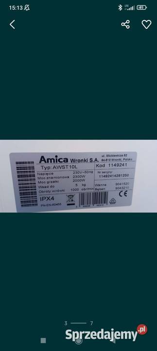 Części do pralki AMICA Jasieniec