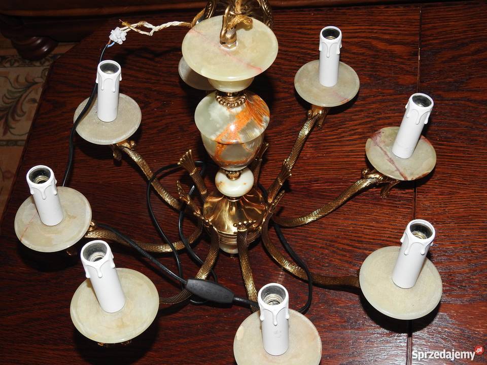 Żyrandol mosiężny XX wiek onyks 8 źródeł światła Przemyśl sprzedam
