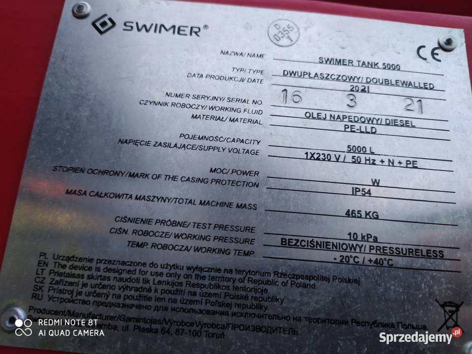 Zbiornik SWIMER 5000l Piusi Zbiorniki Sieradz sprzedam