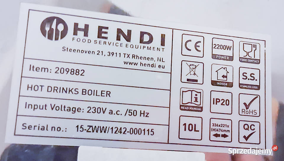 Warnik do wody ze stali nierdzewnej 22kW 10l Częstochowa