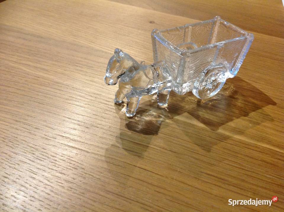 Szklana Figurka Konik z Wozem Vintage lubuskie Nowa Sól