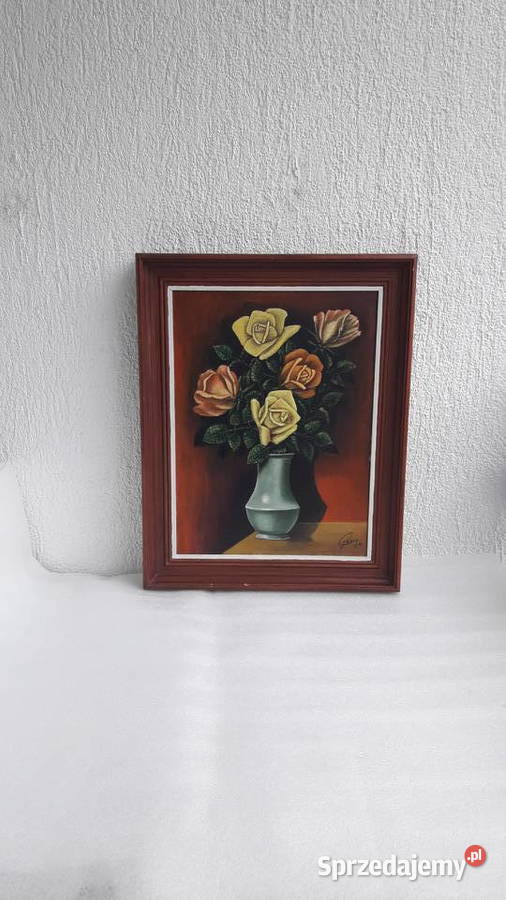 Obraz olejny belgijskiego malarza G Lecry Kwiaty wielkopolskie Piła