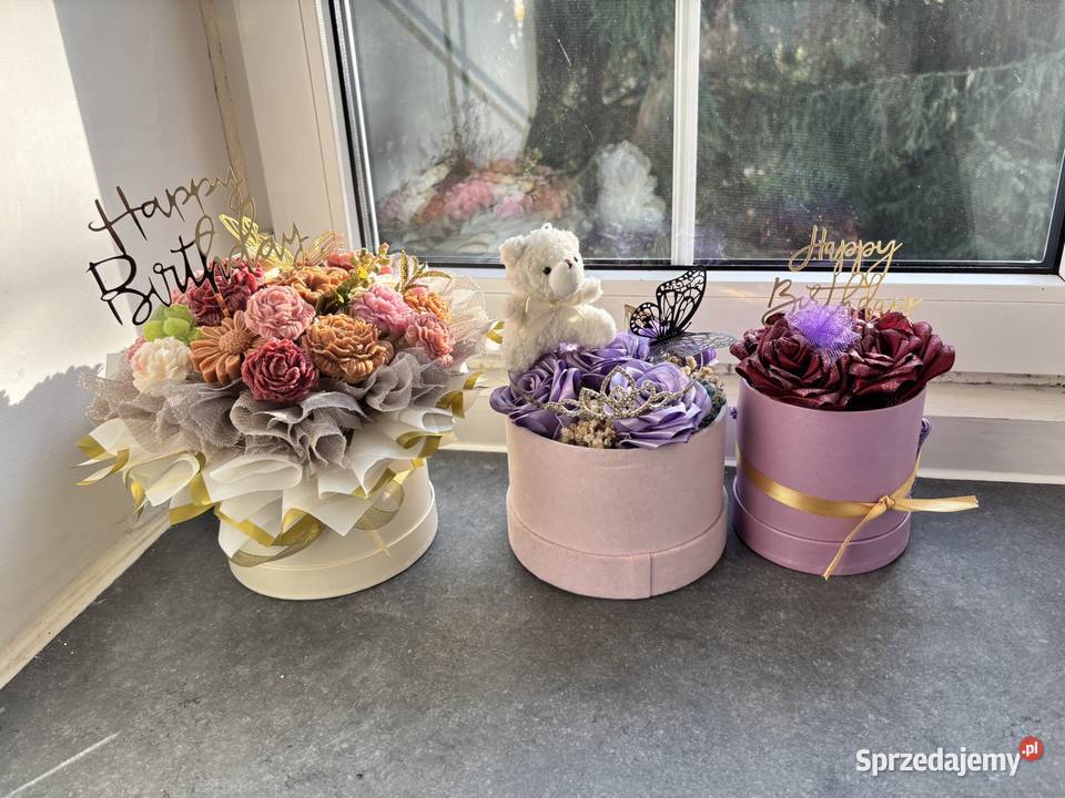 Bukiety Flower box zestaw ze wstążek i mydełek Kikół sprzedam