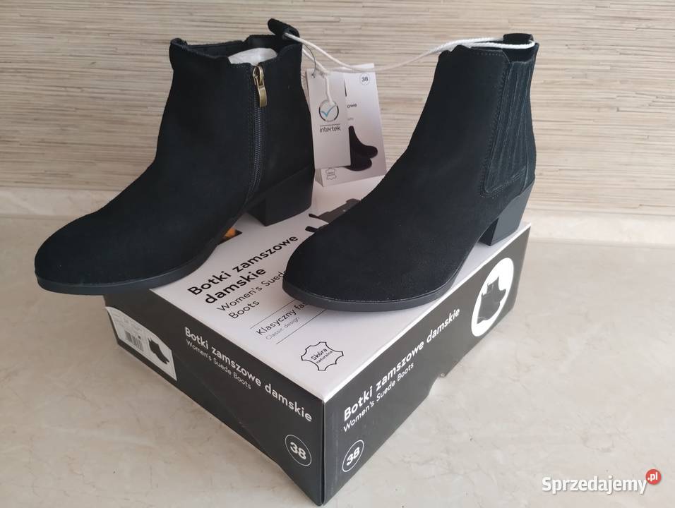 NOWE Buty damskie zamszowe botki CZARNE 38 skóra inna śląskie Zabrze sprzedam