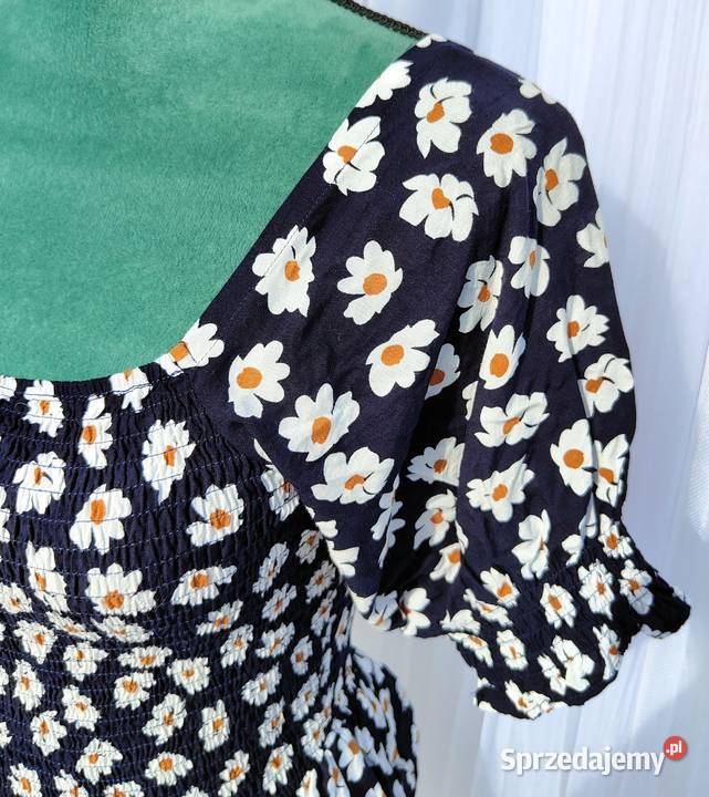 Bluzka hiszpanka top S 36 czarna kwiaty białe BY Szczecin sprzedam