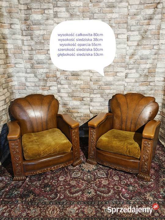 Dwa potężne fotele z prawdziwej skóry i drewna Fotele Sandomierz