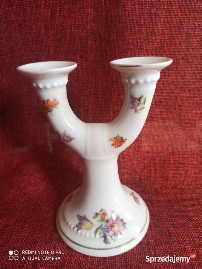 Świecznik Dresden Biała porcelana bukiecikami pomorskie Gdańsk