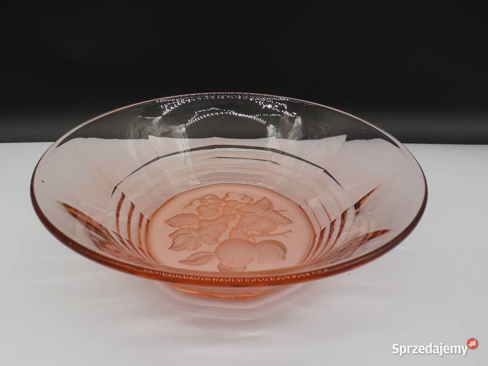Różowa Misa Rozalinowa Art Deco Szkło Prasowane wielkopolskie