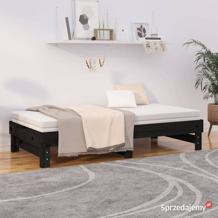 Łóżko rozsuwane czarne 2x90x190 lite drewno