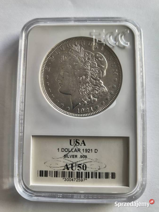 USA 1 dolar Morgan 1921 D srebro Ag 900 nota AU Numizmatyka Szczecin