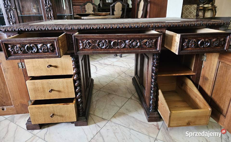 Dębowe biurko neorenesansowe z końca XIX wieku Szczecin