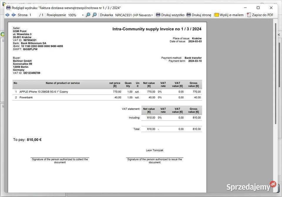 Faktura VAT program do faktur roczne