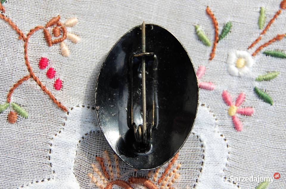 Stara broszka metalowa ręcznie malowana kwiaty Lublin