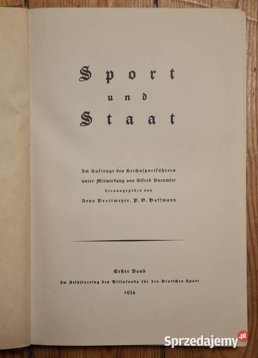 Książka Sport i Państwo III Rzesza 1934 tom I Gliwice