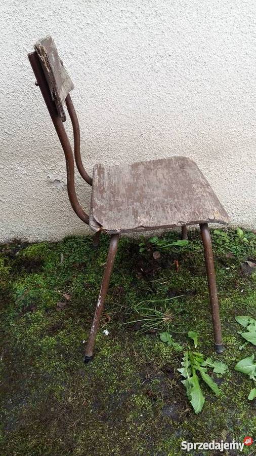 Krzesło metalowe szkolne PRL małe do renowacji 30cm wielkopolskie Kościan