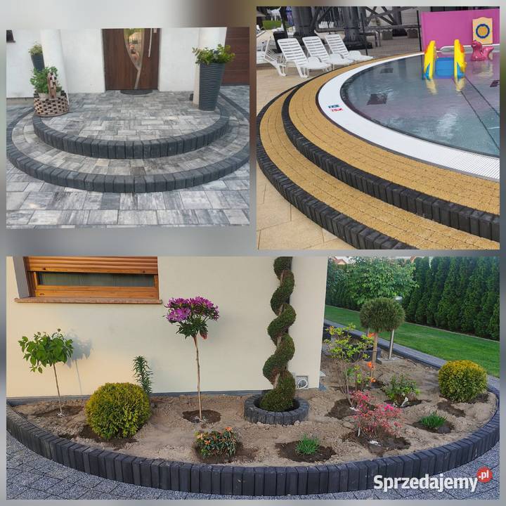 Kostka obrzeże palisady trapezowe betonowe Architektura ogrodowa Lipno