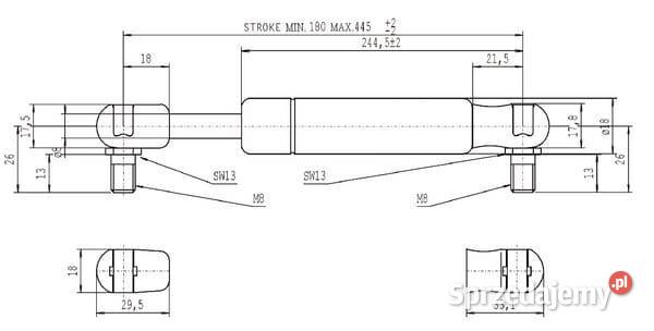 Sprężyna gazowa L445 mm 250N Stabilus CA094528 Kamionna