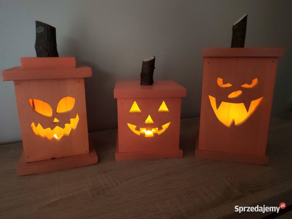 Lampiony na Halooween drewniane dynie Tuchola