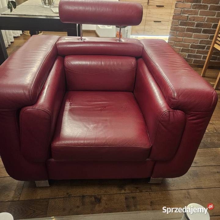 Zestaw ze skóry kanapa fotel pufy stolik śląskie Częstochowa sprzedam
