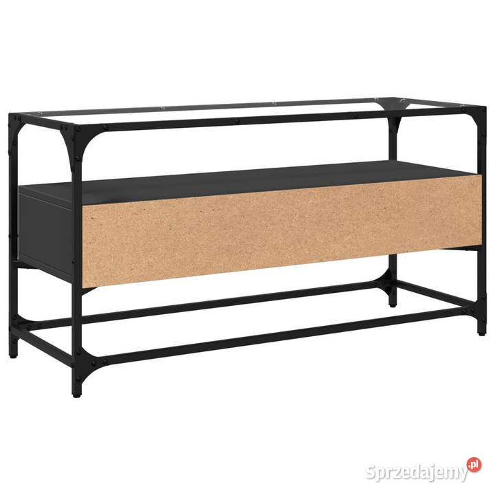 Szafka pod TV ze szklanym blatem czarna 98x35x51 RTV Warszawa
