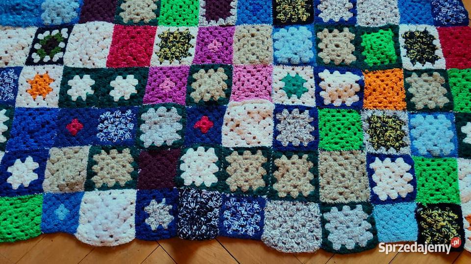 Wełniany koc pled narzuta patchwork handmade