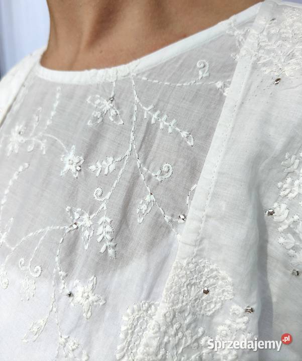 Biała orientalna sukienka XL 42 bawełna haft Szczecin