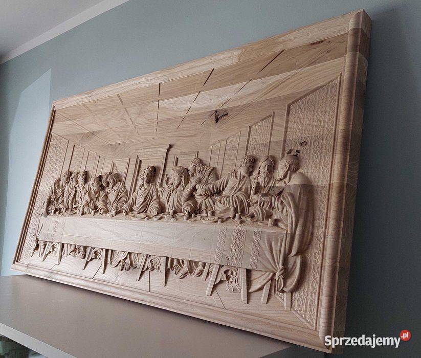 Ostatnia Wieczerza Płaskorzeźba w Drewnie Obrazki i obrazy Wyposażenie wnętrz Malechowo
