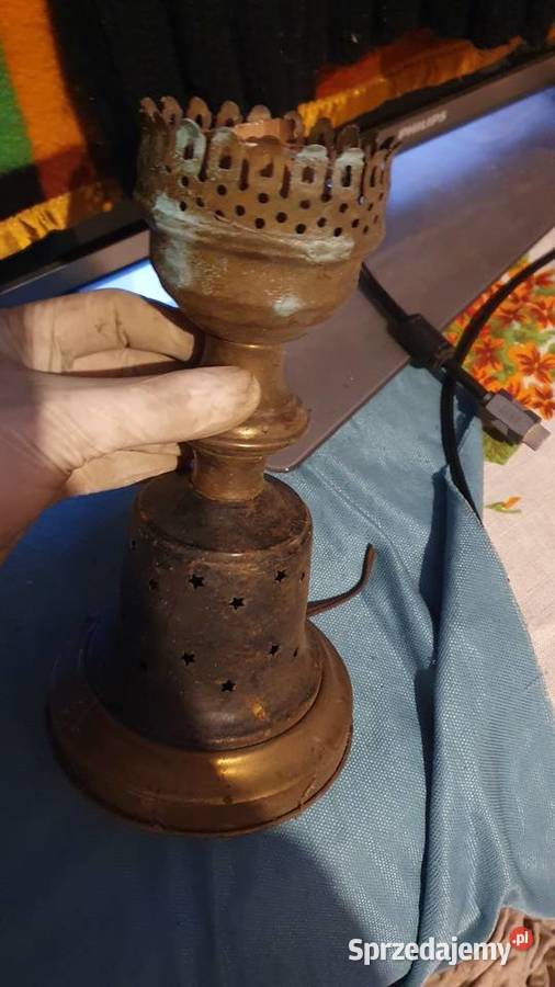 Stara lampa elektryczna miedziowa świecznik Warszawa