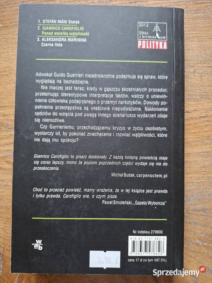 Ponad wszelką wątpliwość Gianrico Carofiglio małopolskie Kraków