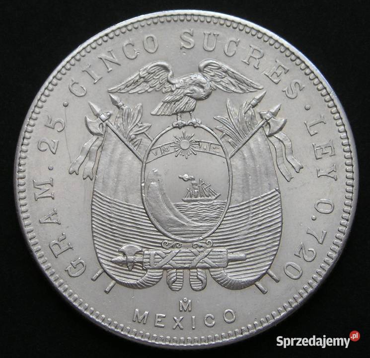EKWADOR 5 SUCRE 1943 GENERAŁ SREBRO STAN 12 Łódź sprzedam