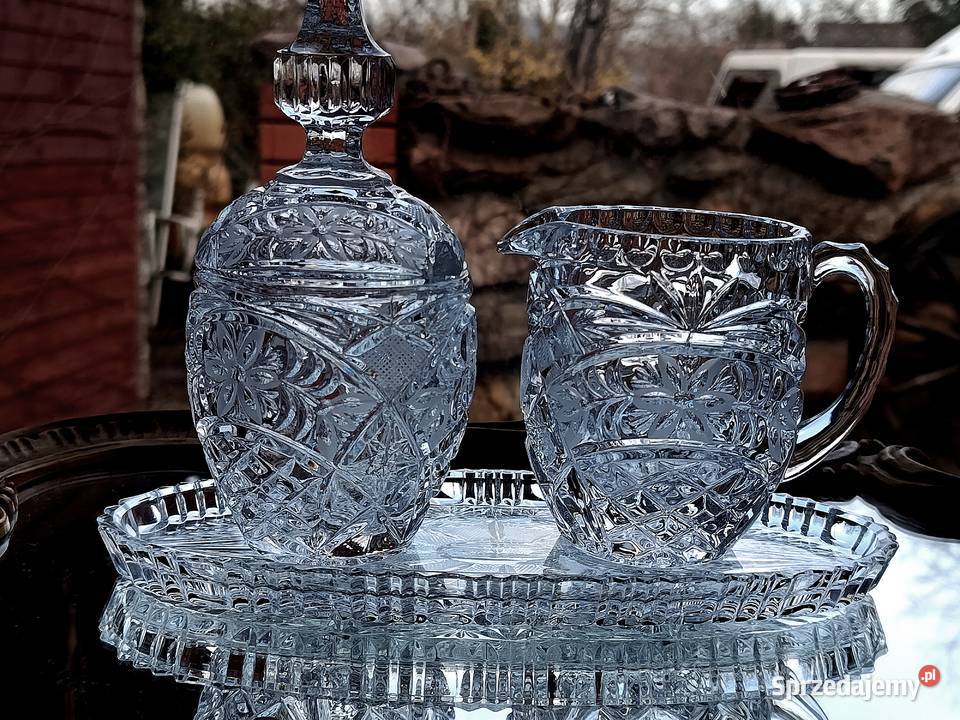 Zestaw kryształowy cukiernica mlecznik taca lubuskie Klenica