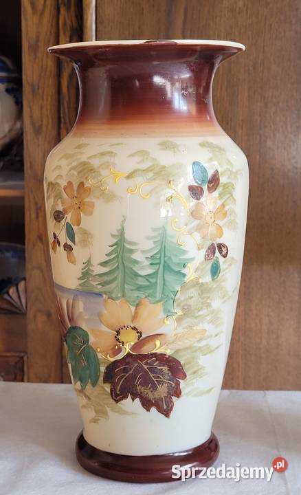 Secesyjny ręcznie malowany emalią opakowy wazon Kraków
