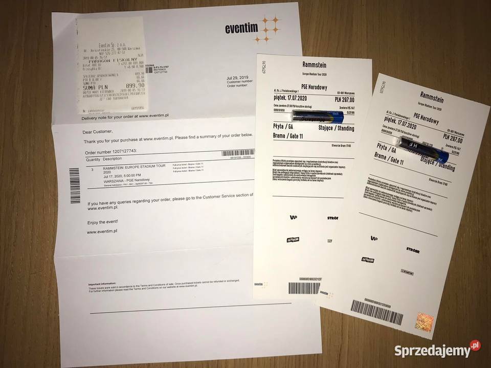 2 bilety na Rammstein w Warszawie