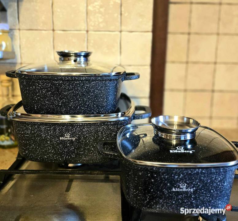 Garnki brytfanki marmurkowe 3 czarne Szczecin sprzedam