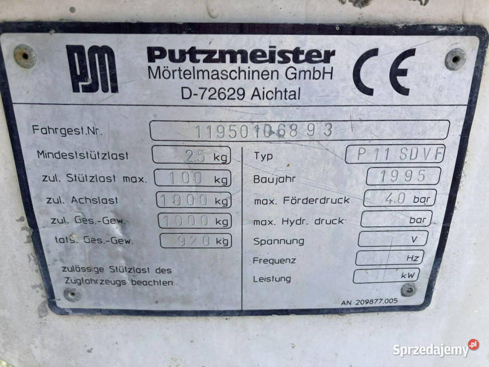 Inna inny Mixokret Putzmeister P11 SDVF pompa do nieuszkodzony Syców