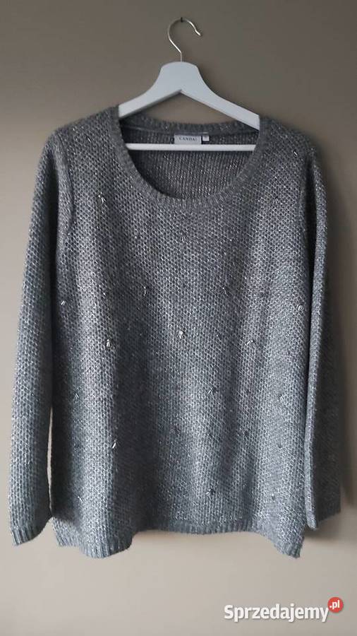 Elegancki sweter Canda zdobiony rozmiar ML szary/srebrny