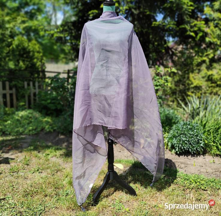 Duża ozdobna chusta szal stole szara organza Szczecin