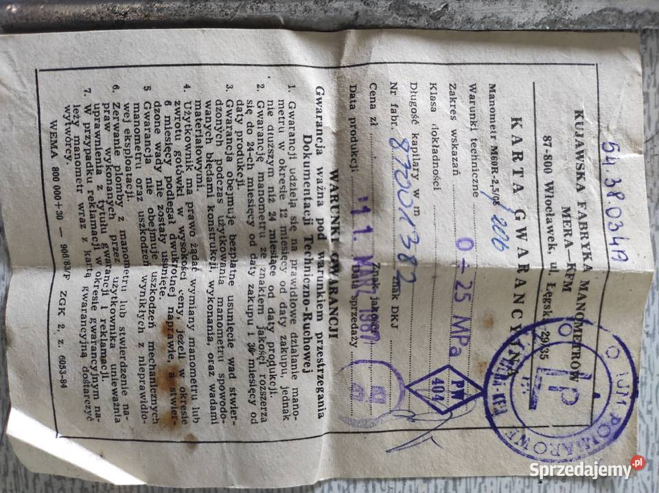 Manometr ciśnieniowy MERA KFM PRLT S7 25 MPa z