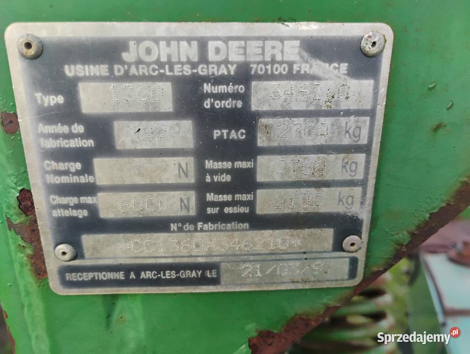 Kosiarka John Deere 1360 zamienie kujawsko-pomorskie Plesewo