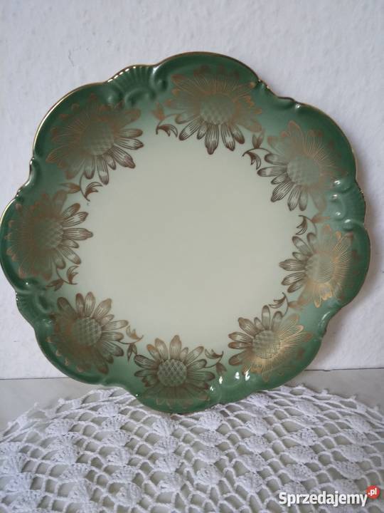 Złocona zielona paterka talerzyk porcelana małopolskie Ropa sprzedam