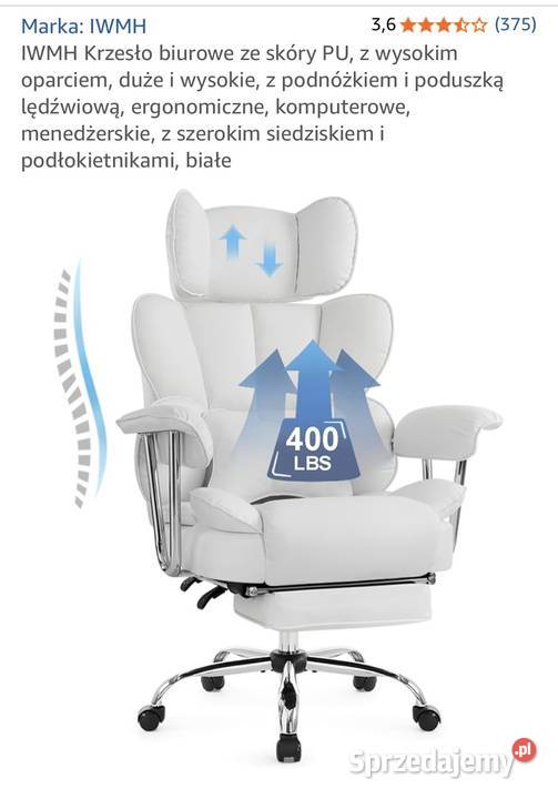 Ergonomiczne krzesło biurowe białe ze skóry PU Bielsko-Biała sprzedam