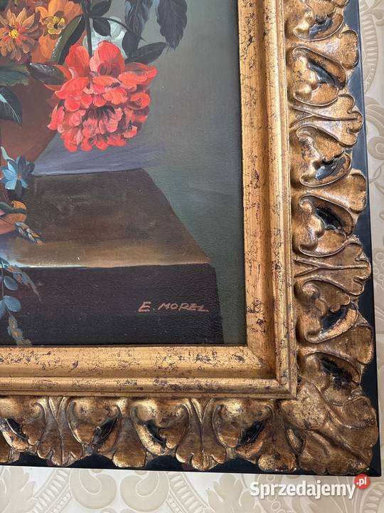 Stary piękny obraz 2w1 drewniana solidna rama