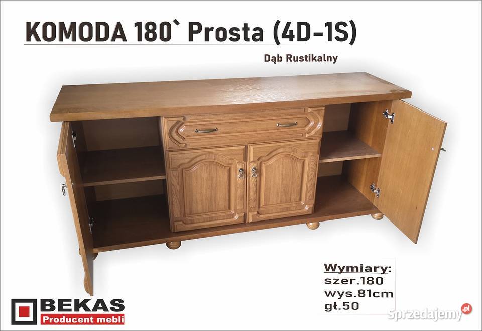 Śliczna Komoda 180 Prosta 4D1S Dąb Naturalny 50cm