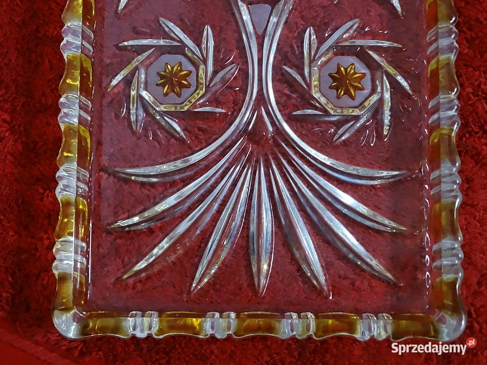 Duża szklana patera retro 34 Bursztynowy rant