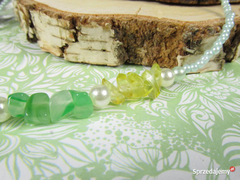 Naszyjnik kolczyki zestaw kamyki żółty zielony śląskie Katowice