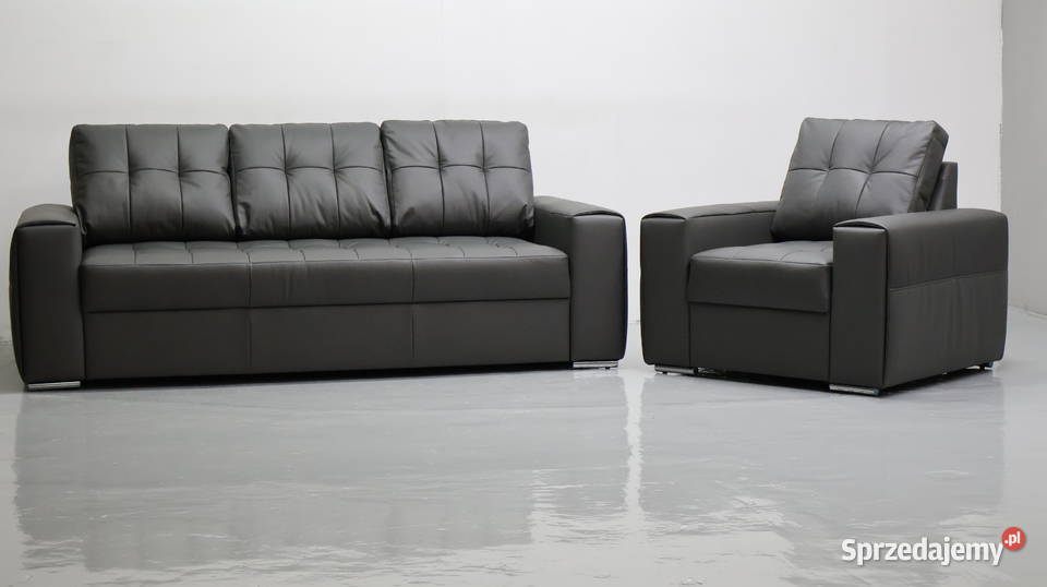 KOMPLET 31 sofy kanapy zestaw popielata skóra 90cm Komplety wypoczynkowe Poznań sprzedam